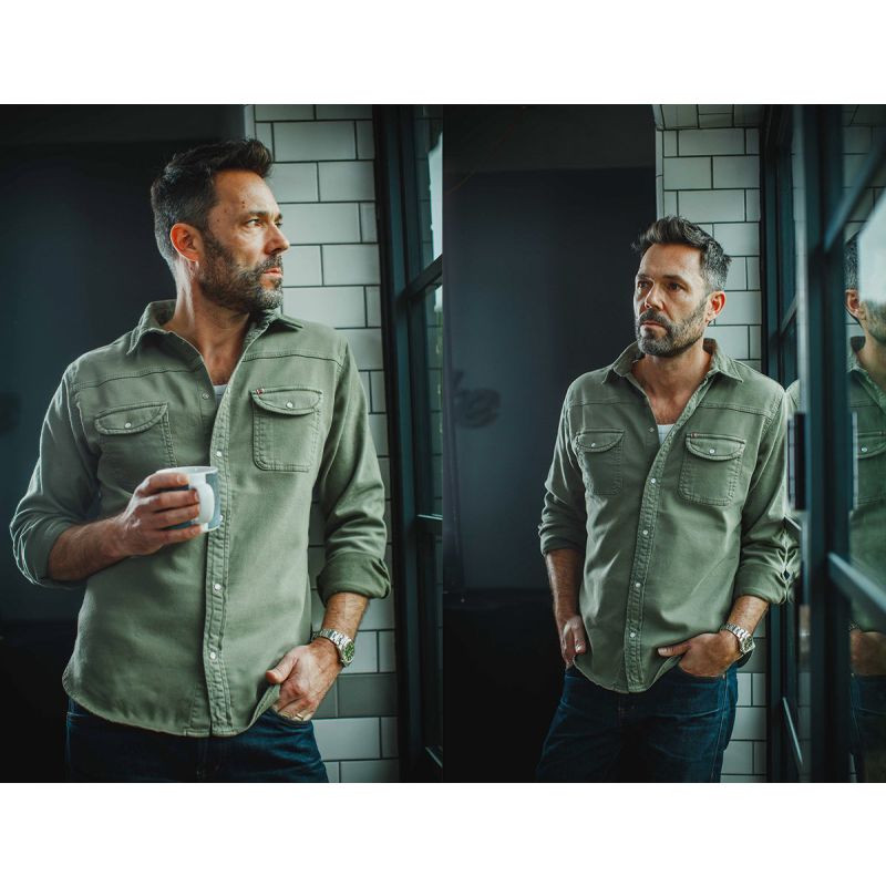 Army green denim shirt top
