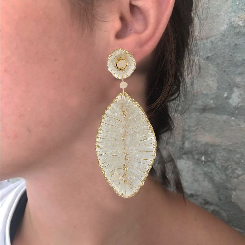 White & Gold Leaf Handmade Earrings image