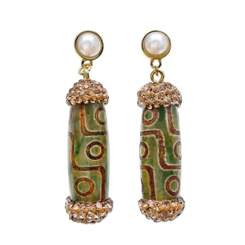 Tibetan Dzi Beads Dangle Earrings image