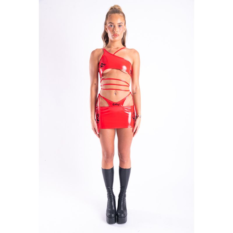 Goguy Red Pvc Top & Skirt Set image