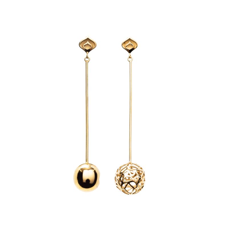 Gold Asymmetric Signature Sphere Long Earrings image