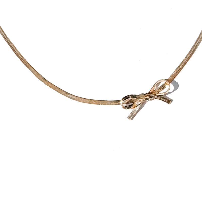 Gold Bow Herringbone Necklace image