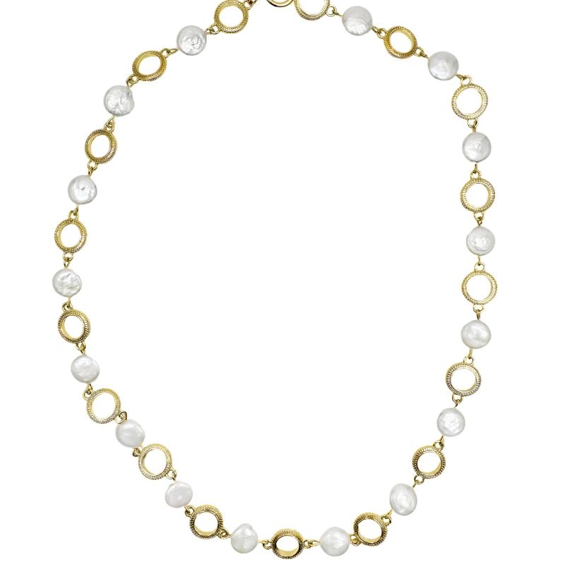 Gold Chain With Coin-Shaped Freshwater Pearls Necklace image