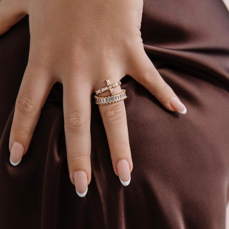 Gold Cross Baguette Crystal Ring image