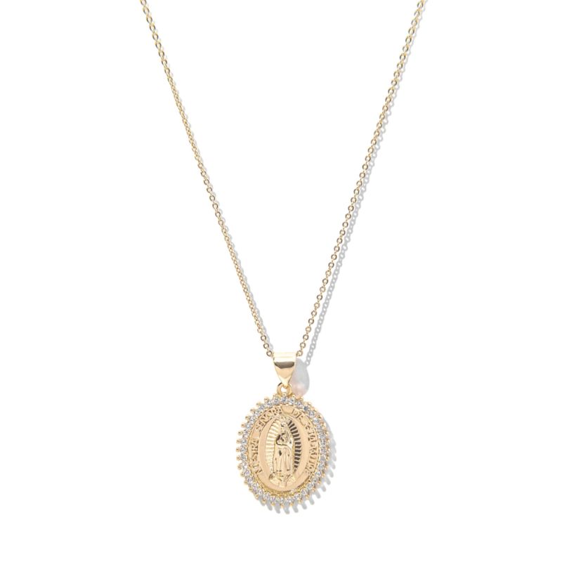 Gold Crystal Mother Mary Necklace image