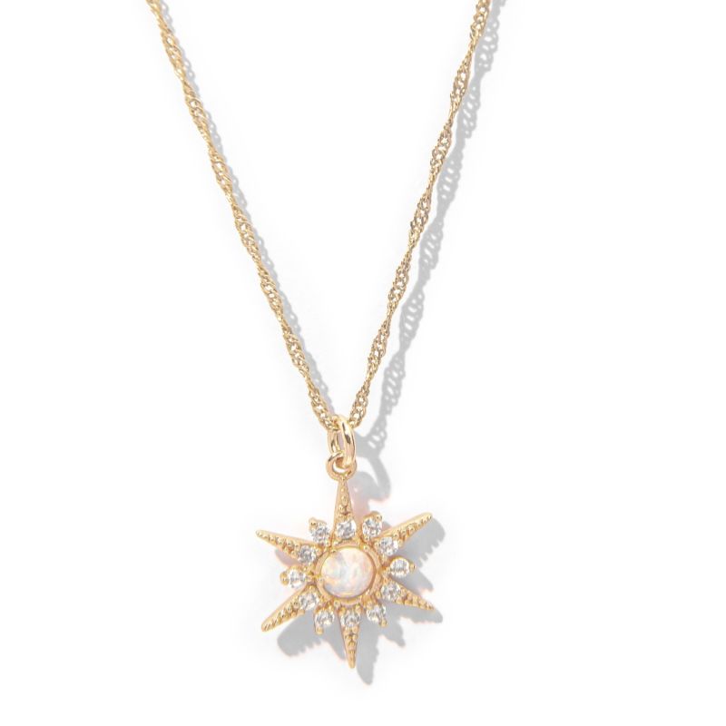 Gold Filled Opal Starburst Dainty Necklace image