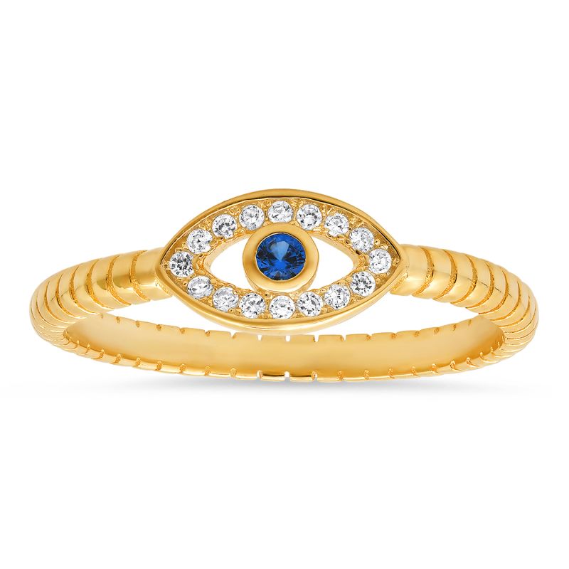 Gold Petite Diamond Cz Evil Eye Ring image
