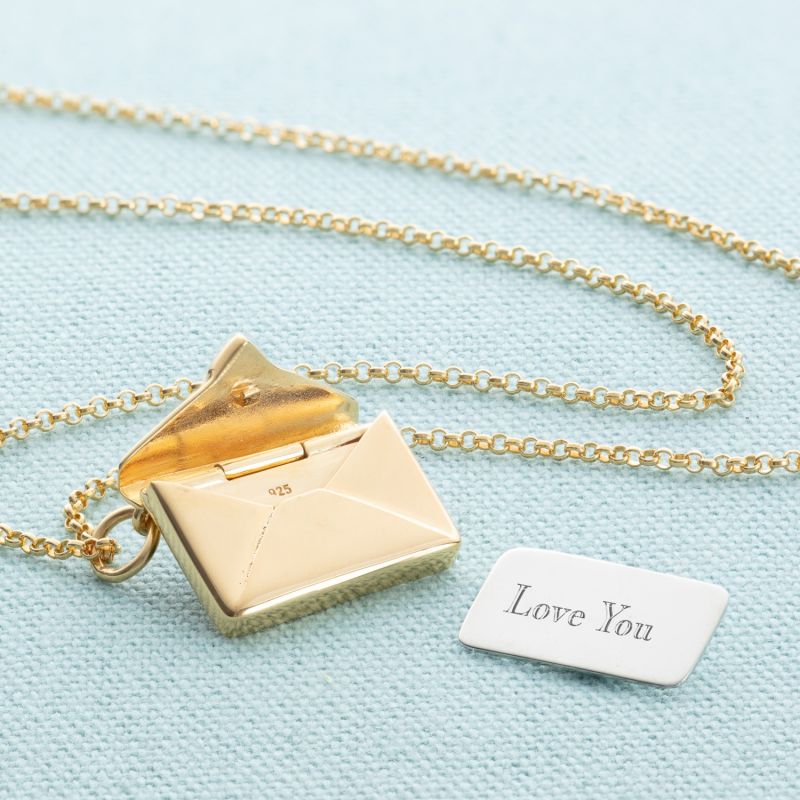 Gold Plated Envelope Necklace With Engraved Insert - Love You image