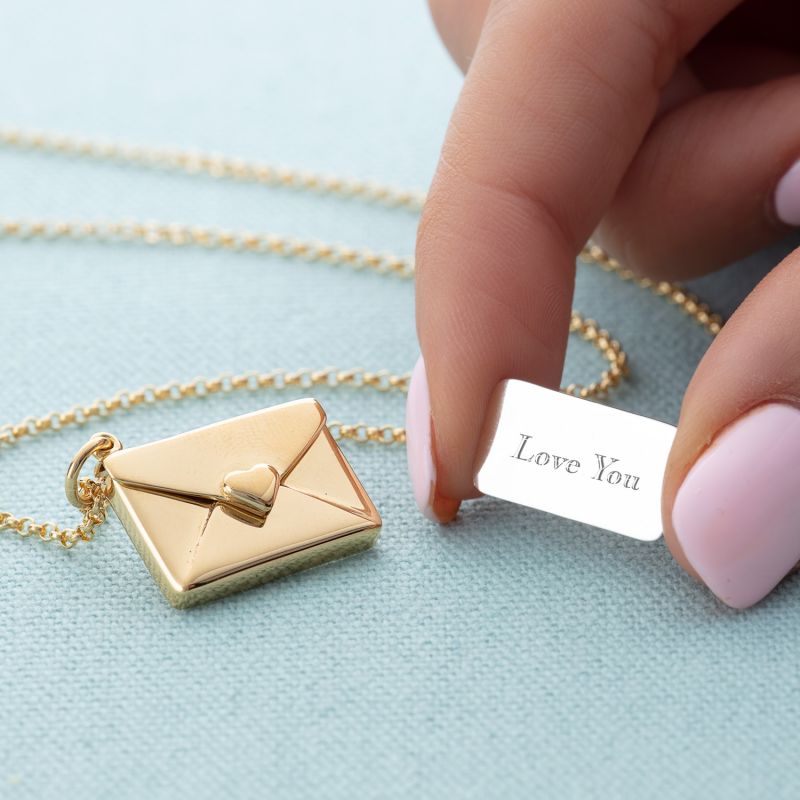 Gold Plated Envelope Necklace With Engraved Insert - Love You image