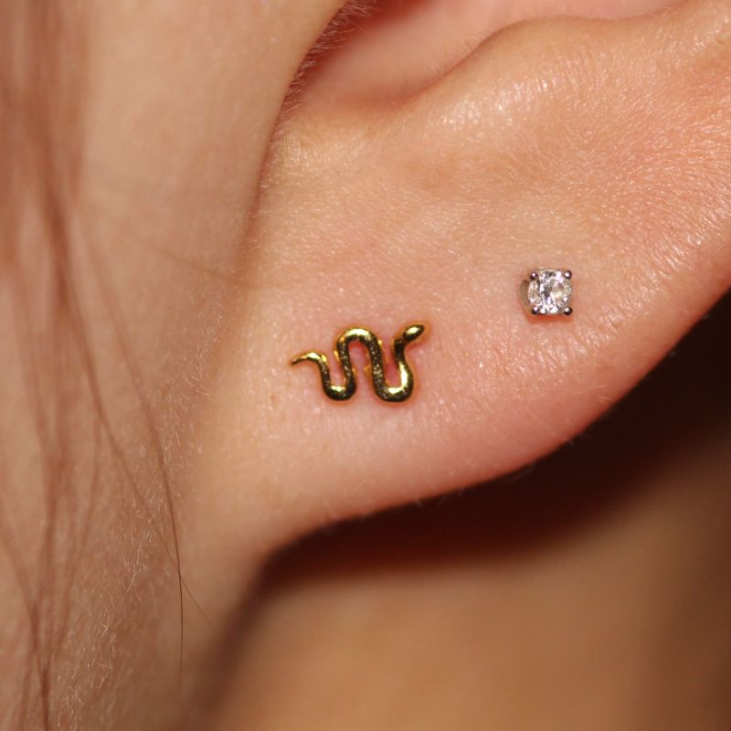 Gold Snake Stud Earrings VicStoneNYC Fine Jewelry Wolf Badger