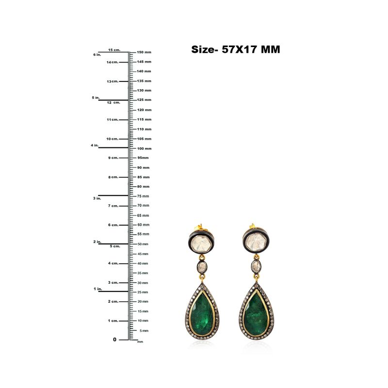 Gold & Sterling Silver Uncut Diamond Natural Emerald Handmade Jewelry image