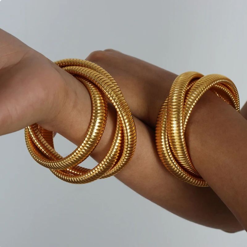 Gold Stretch Cobra Layered Bracelet image