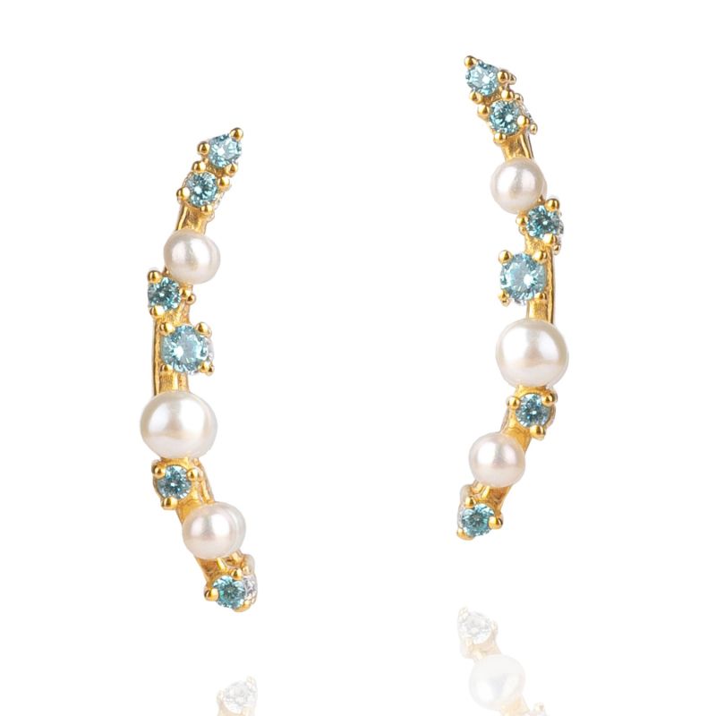 Gold Vermeil Blue Topaz & Pearl Ear Climber Earrings image