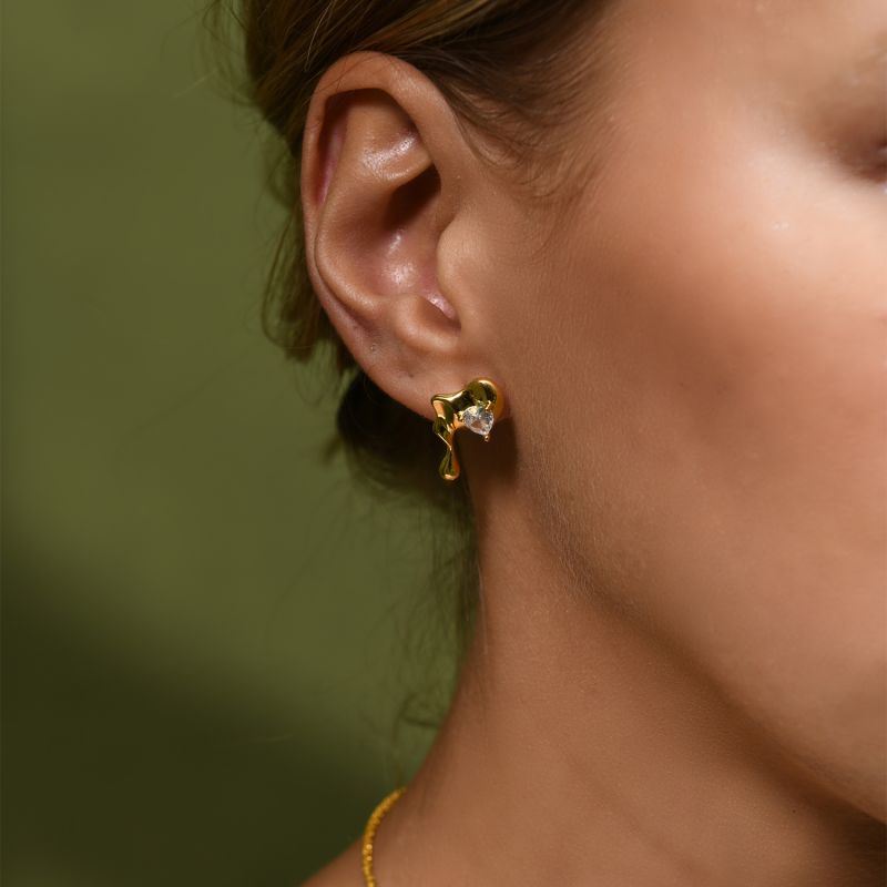 Gold Vermeil Mealt Dripping Water Liquid Stud Earrings image