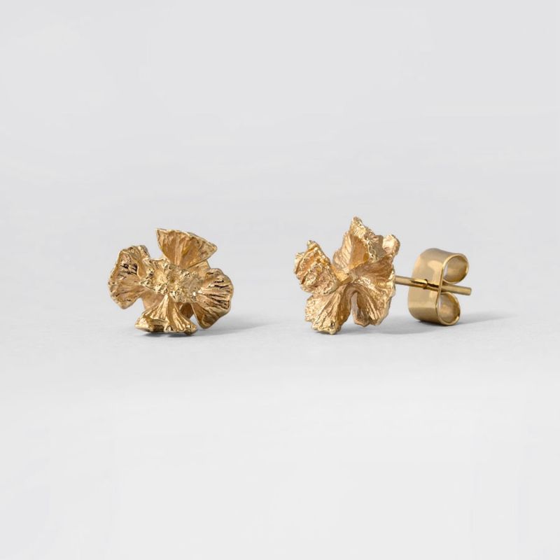 Gold Yellow Cedar Cone Stud Earrings - 14k Yellow Gold image