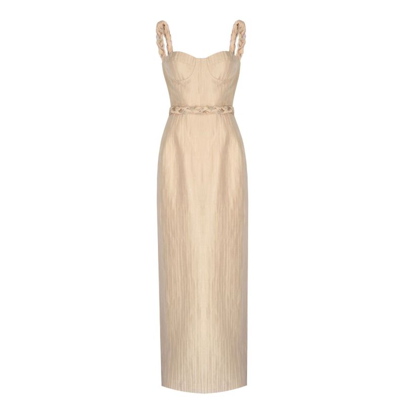 Golden Gala - Beige Maxi Dress With Gold Knit Details image