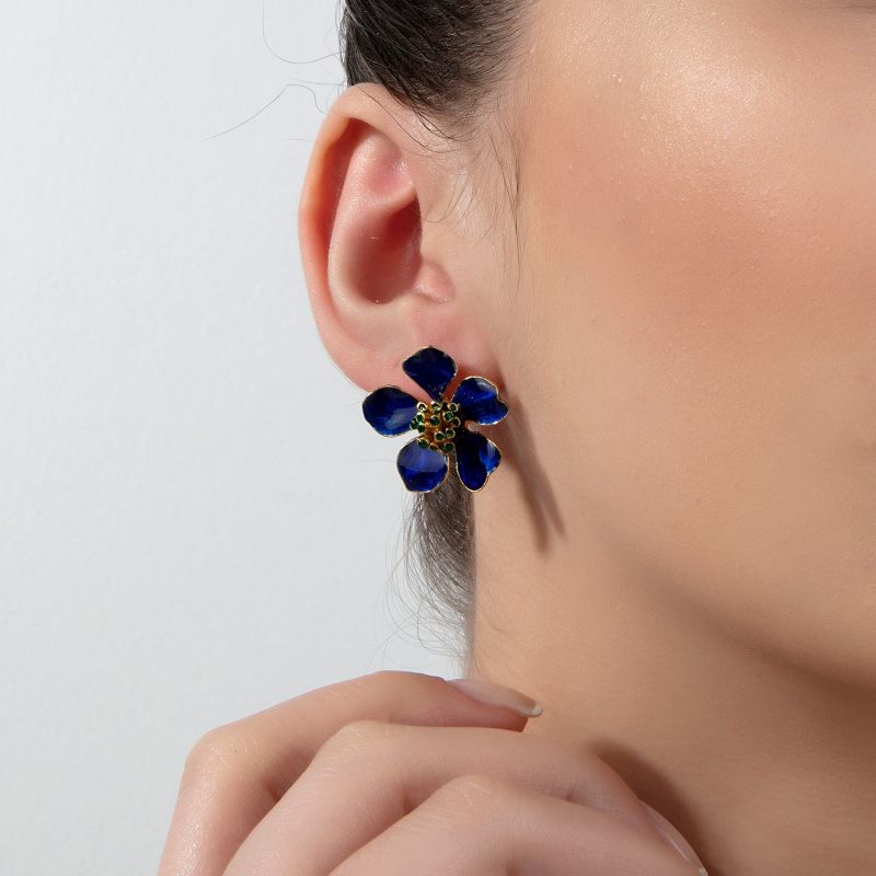 Navy Blue Cherry Blossom Flower Earrings image