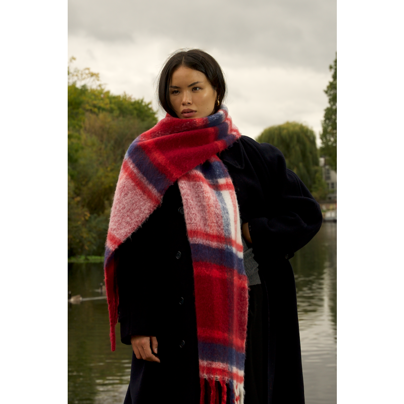 Replaid Oversized Scarf - Red & Navy image