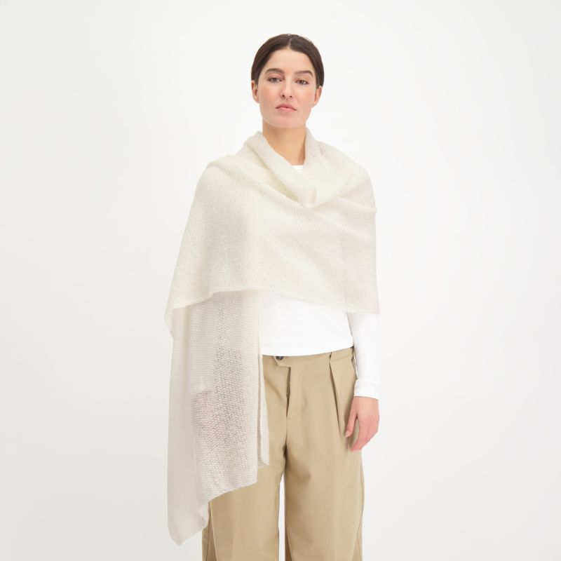 Knitted Scarf/Shawl Off White Alpaca Wool image