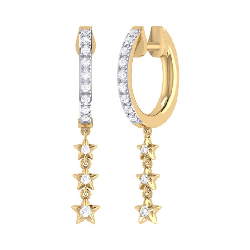 Star Trio Lane Hoop Earrings In 14 Kt Yellow Gold Vermeil On Sterling Silver image