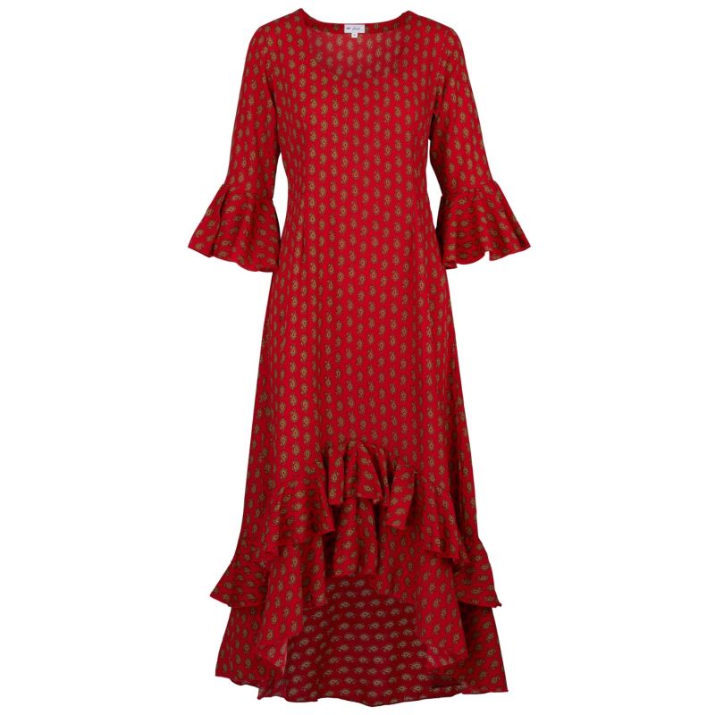 Victoria Midi Dress In Hot Red Paisley image