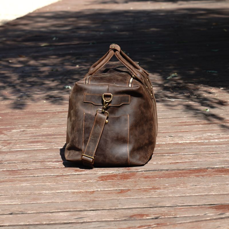Genuine Leather Holdall Luggage Bag - Worn Brown image
