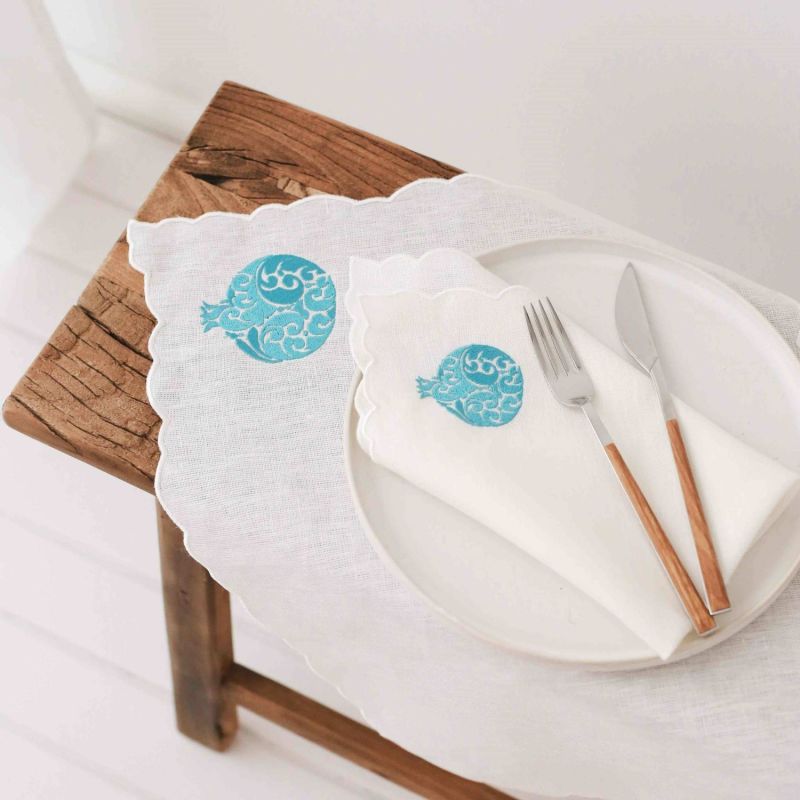 Turquoise Pomegranate Linen Placemat Set Of 2 image