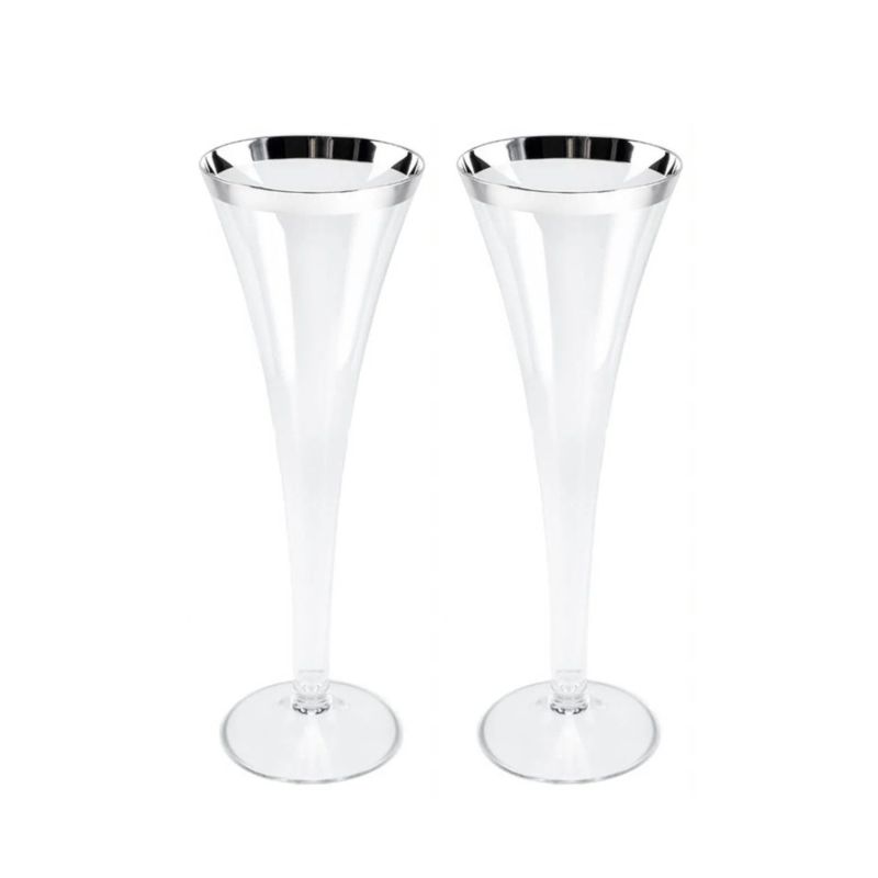 Pair Of Champagne Flutes With Silver Rim image