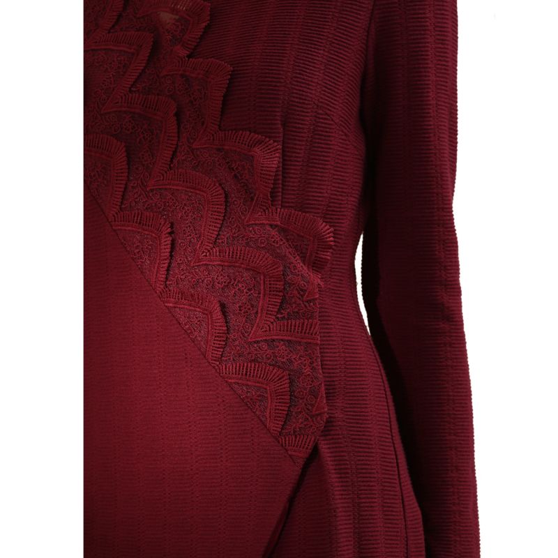 Lace Edge Knitted Wrap Dress - Red image