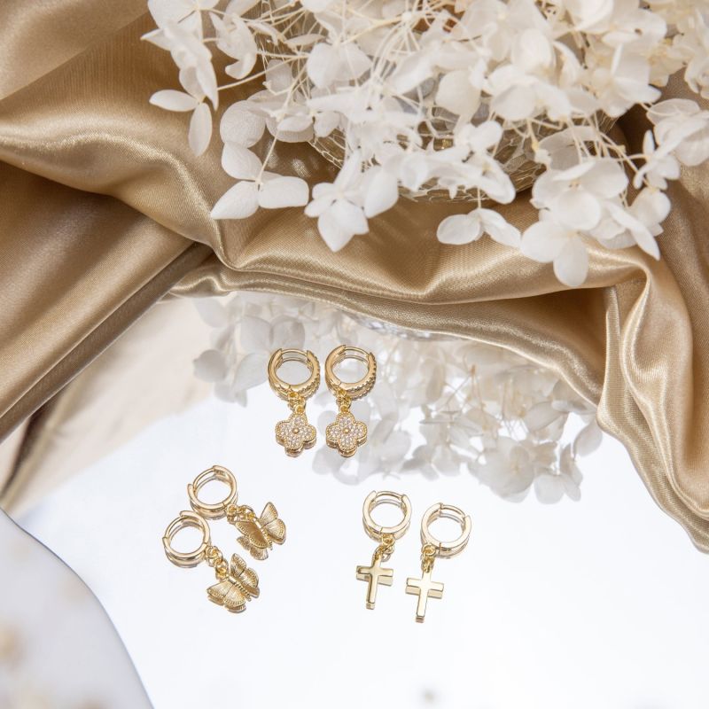 Gold Filled Clover Huggie Drop Earrings image