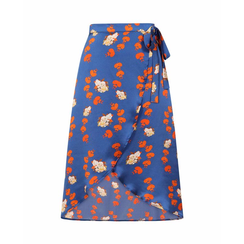 Blue Floral Silk Wrap Skirt image