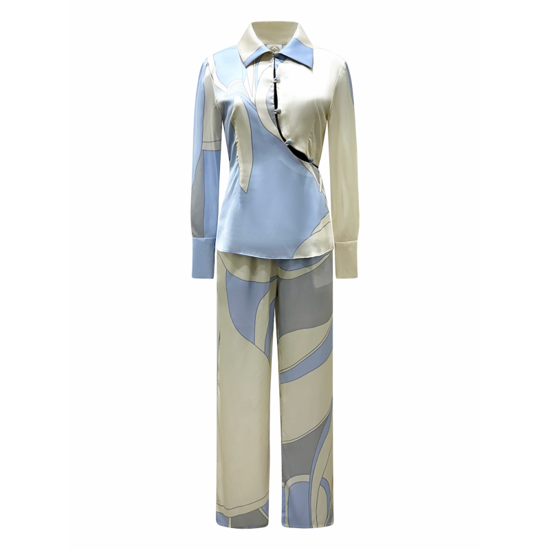 Blue And Cream Retro Pants Suit - Grace image