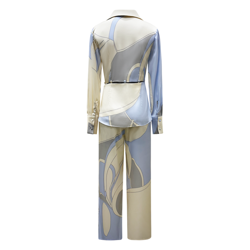 Blue And Cream Retro Pants Suit - Grace image