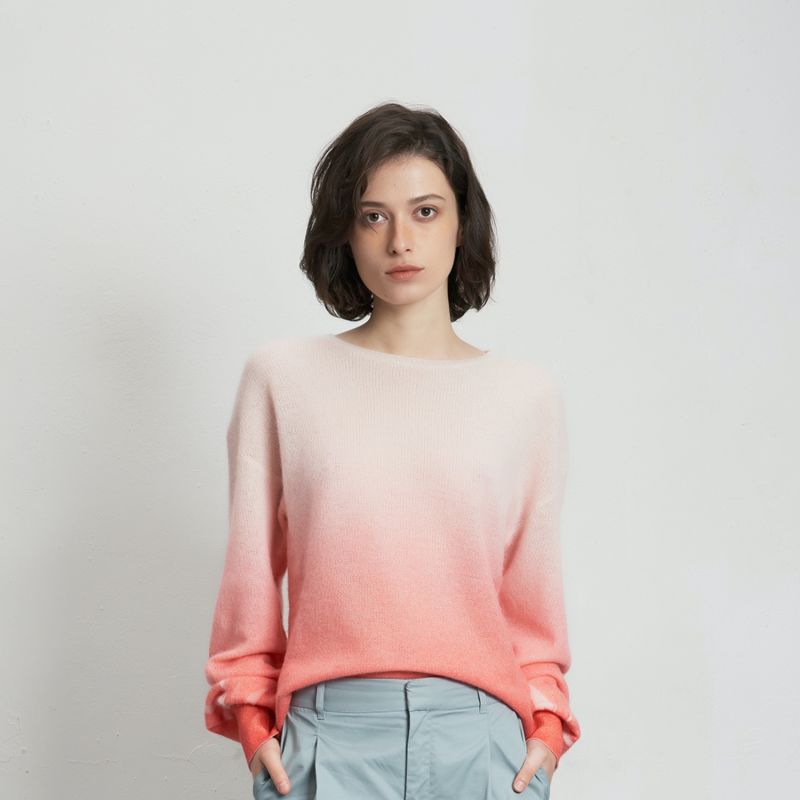 Gradient Cashmere Sweater Balloon Sleeves Coral image