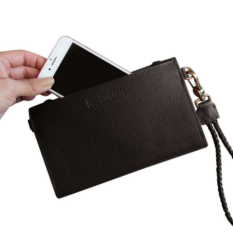 Grain Leather Black Wristlet Wallet With Phone Compartment And Zip Closure image