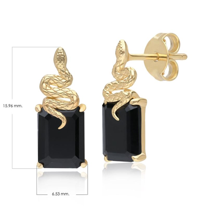 Black Onyx Snake Stud Earrings In Gold Plated Sterling Silver image