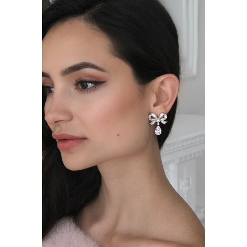 Grand Duchess Bow & Drop Silver Earrings image