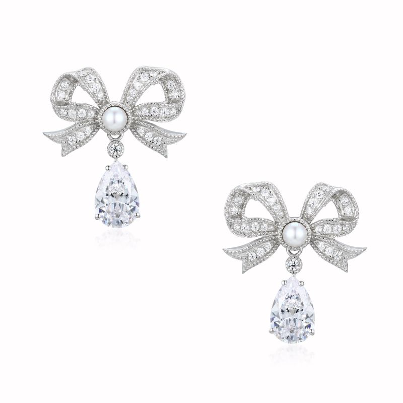 Grand Duchess Bow & Drop Silver Earrings image