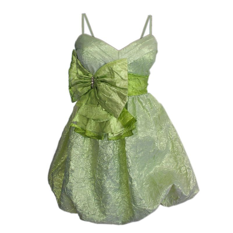 Green Balloon Dress With Bow Detail image