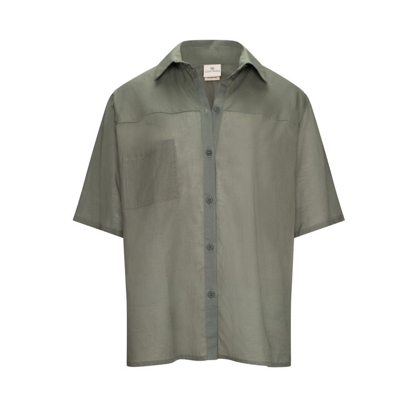 Green Boxy Cotton Voile Shirt image