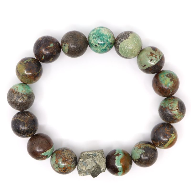 Green & Brown Turquoise & Raw Pyrite Beaded Bracelet image