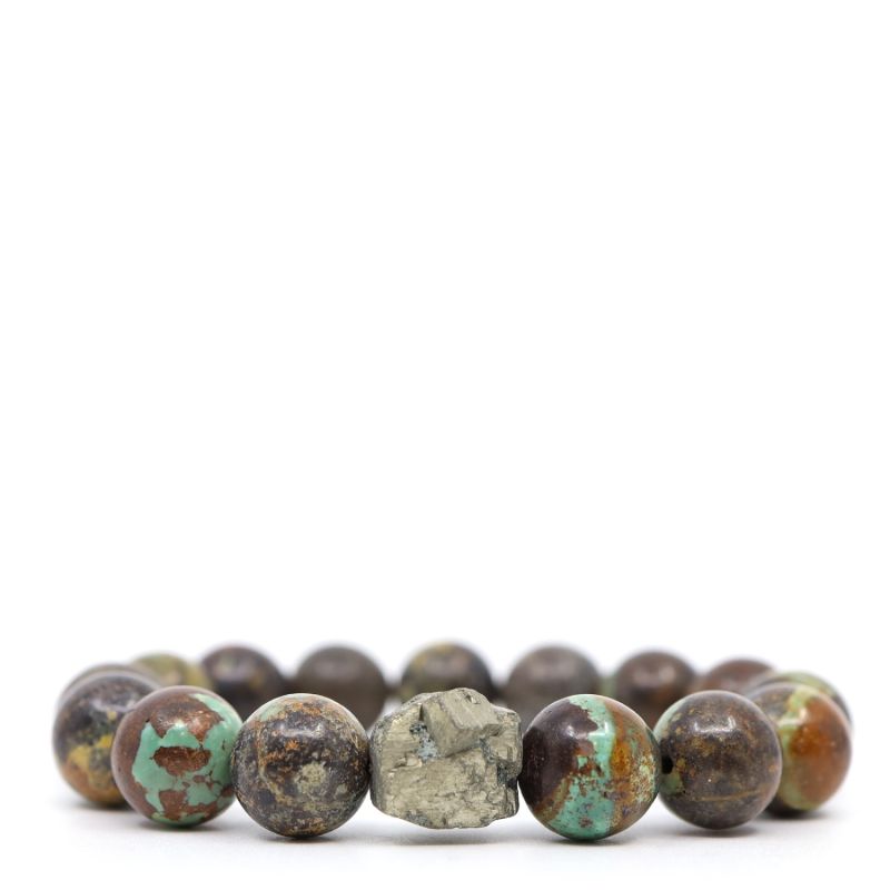 Green & Brown Turquoise & Raw Pyrite Beaded Bracelet image