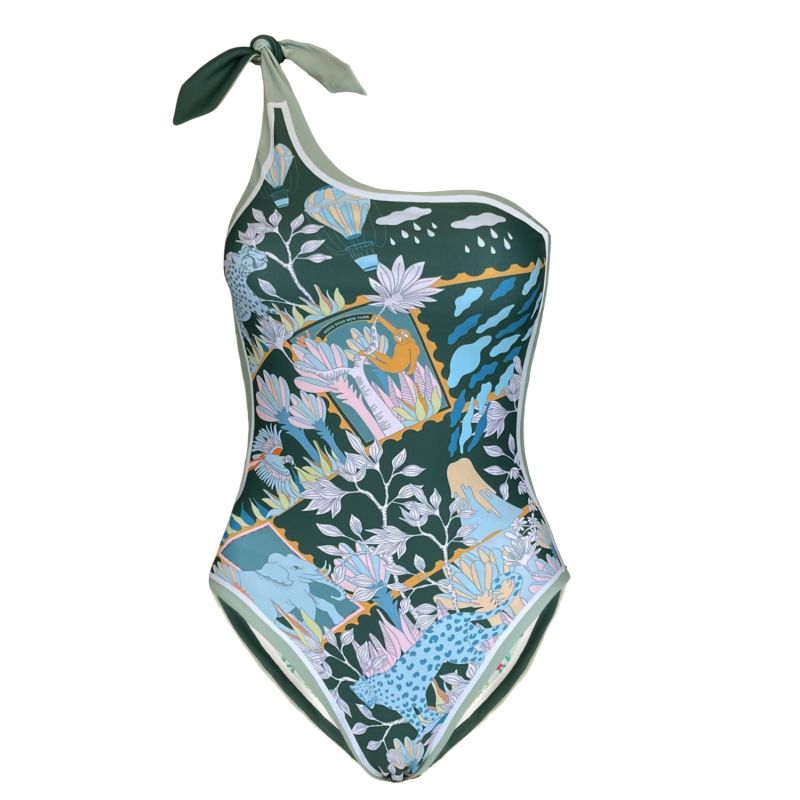 Green Garden Reversible One-Shoulder One-Piece Swimsuit image