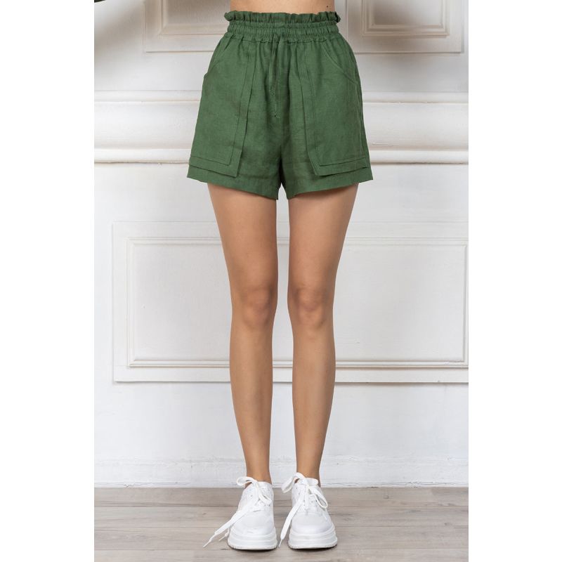 Green Short Linen Shorts With Pockets image