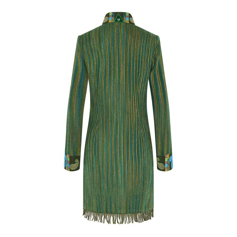 Green Stripes Cubic Paisley Shawl Wool Jacket image