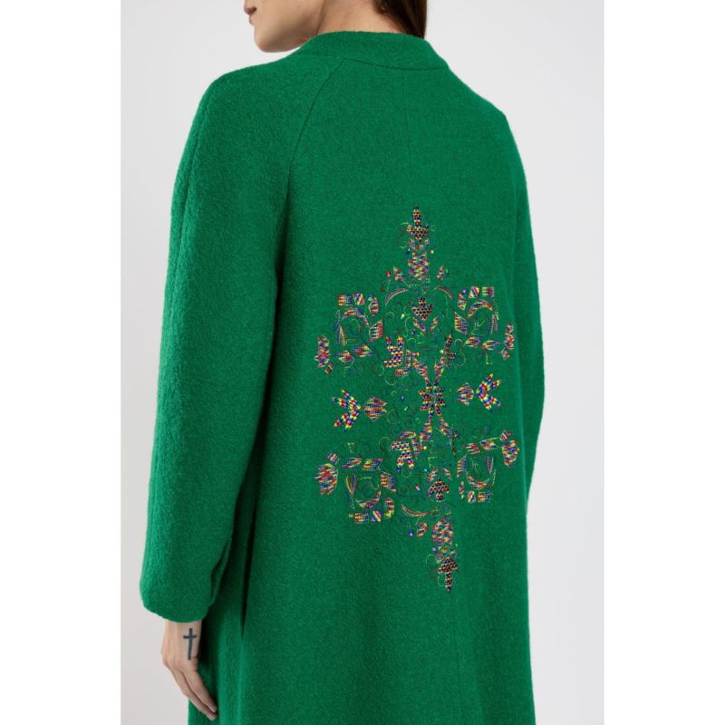 Green Wool Coat With Multicolor Embroidery Tree Of Life by IZABELA MANDOIU