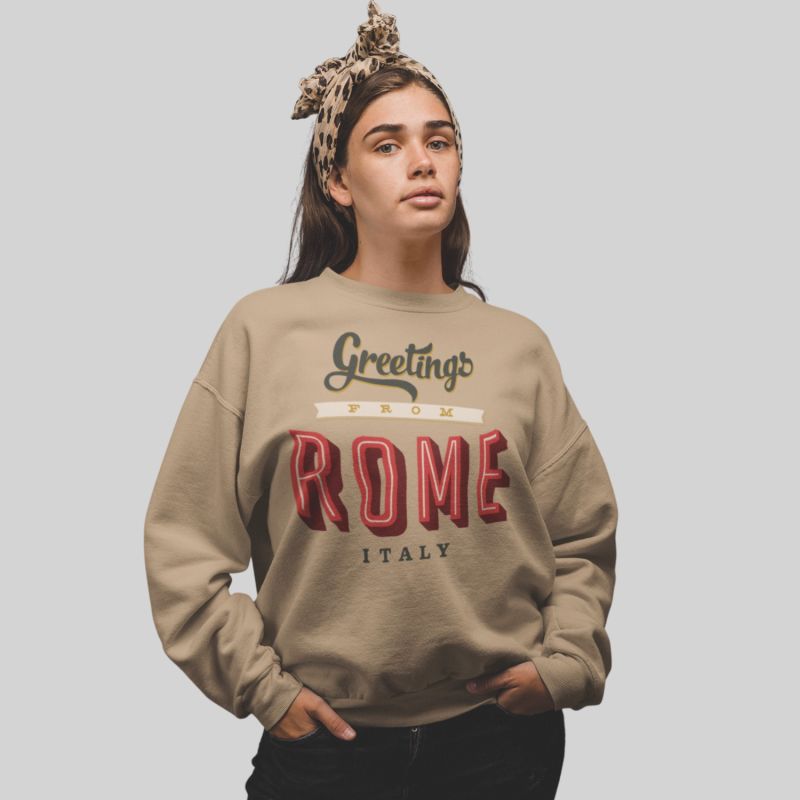 "Greetings From Rome" Oversized Unisex Sweatshirt - Beige image