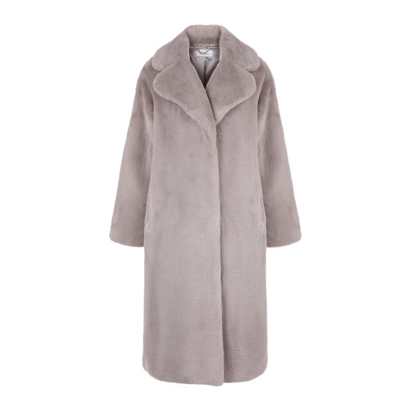 Greta Luxe Longline Faux Fur Coat Mink Grey | ISSY LONDON | Wolf & Badger
