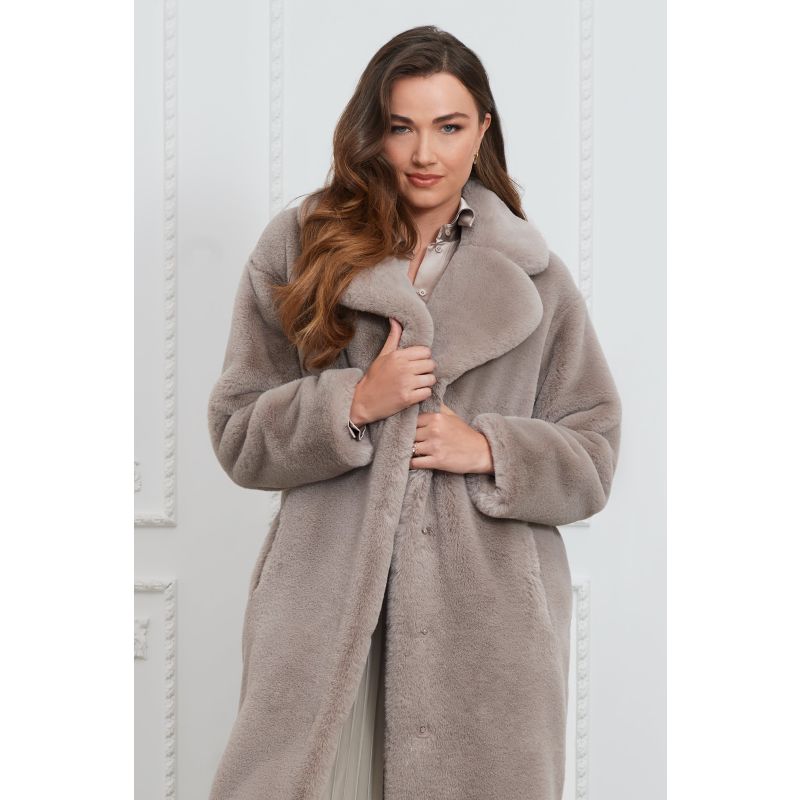 Greta Luxe Longline Faux Fur Coat Mink Grey image