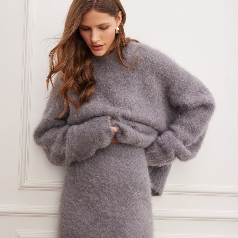 Grey Alpaca Wool Oversized Fluffy Jumper image